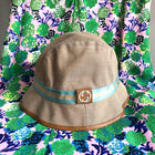 Gucci Beige GG Logo Web Stripe Bucket Hat - S