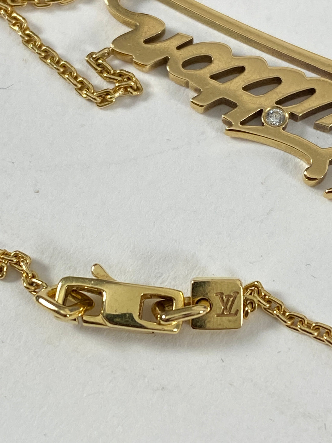 Louis Vuitton Diamond Signature ID Name Plate Necklace 18K Yellow Gold  wPouch