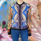 Valentino Blue and Caramel Silk Pattern Cardigan Sweater - USA 8
