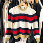 Gucci Striped Wool Knit Sweater with GG Pearl Buttons - Medium