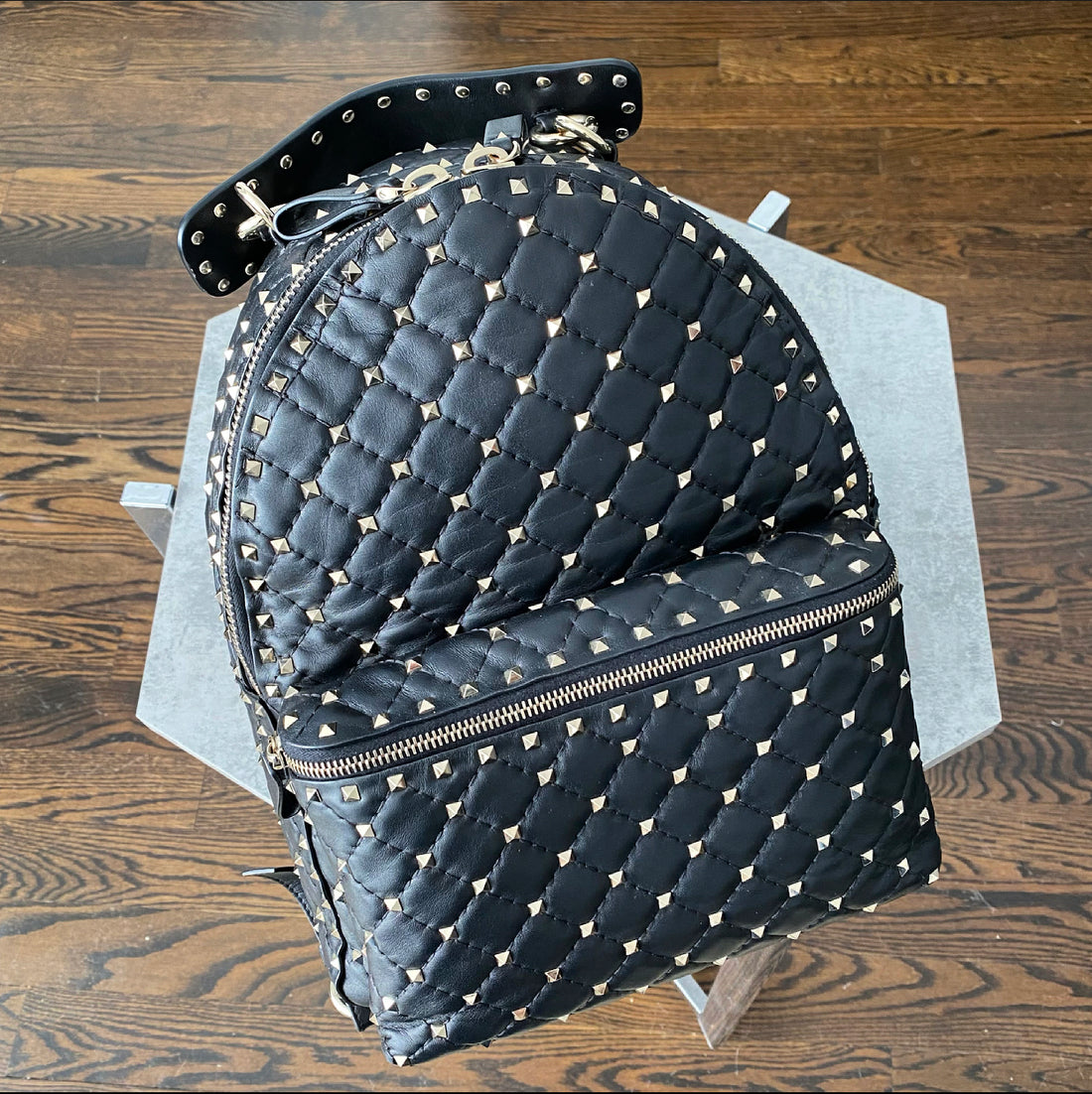 gold studded mini backpack Valentino Black Leather and Gold Rock Stud Small Backpack – I MISS YOU VINTAGE