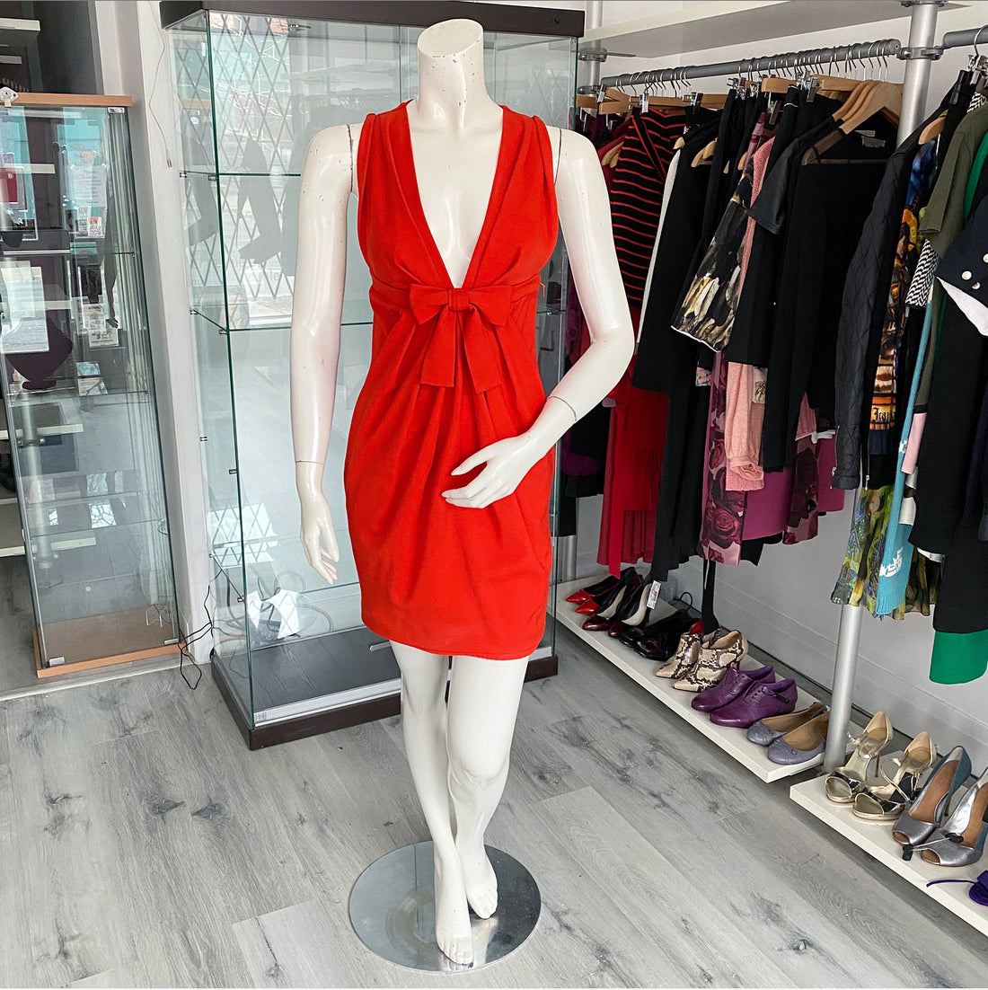 D Squared Tomato Red Bow Front Mini Cocktail Dress XS I MISS