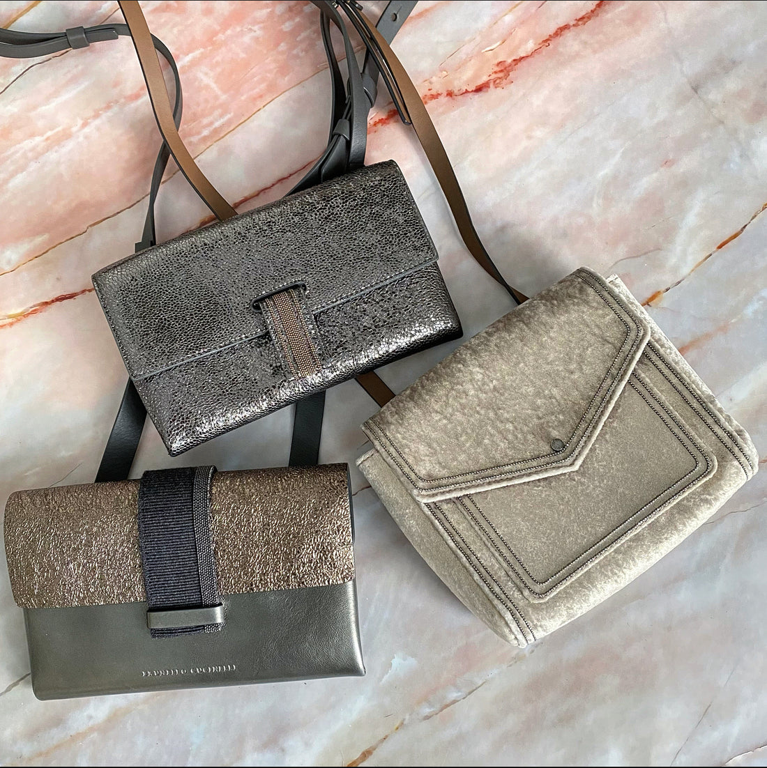 Brunello Cucinelli Charcoal Grey Monili Wallet on Strap Crossbody Bag