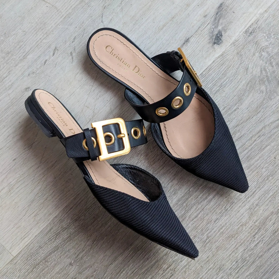 Dior D Dior Black Technical Fabric and Leather Flat Mules 39 I