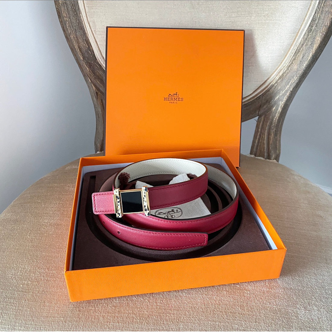 Hermes Red Limited Edition 2016 Runway 24mm Lacquer and Jasper Belt Kit