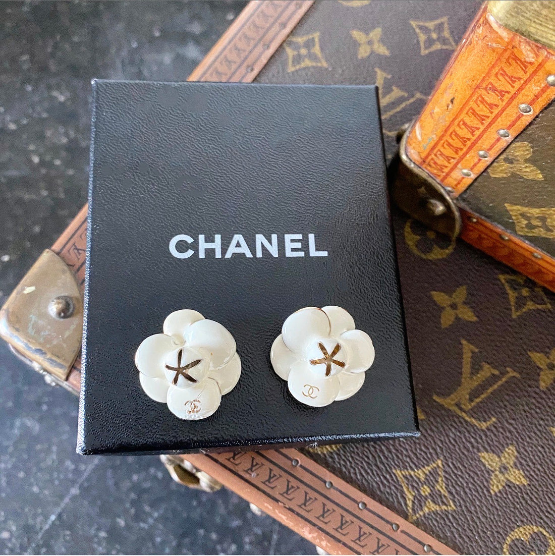 Chanel Vintage 02P Ivory Enamel Camelia Clip on Earrings