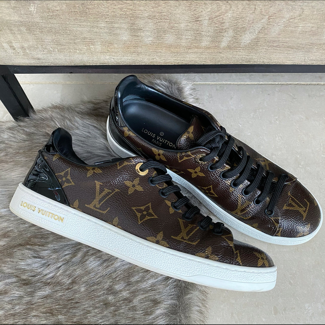 Louis Vuitton Brown Monogram Canvas And Patent Frontrow Sneakers Size 36.5 Louis  Vuitton