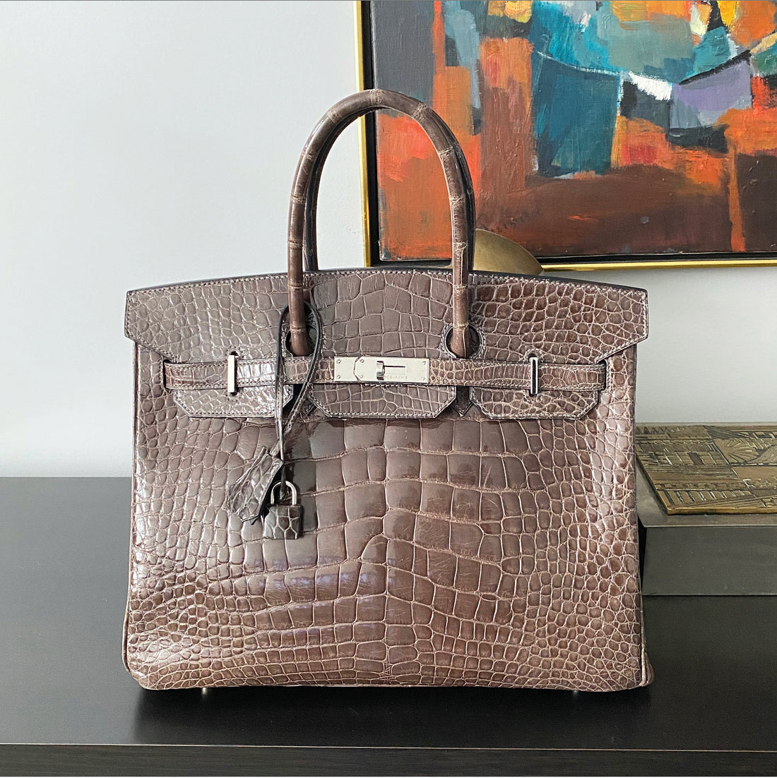 Secondhand Hermès Birkin 35 'Grand Marriage Ghillies' Gris Elephant  Alligator, Marron Fonce Ostrich, And Ficelle Lizard ○ Labellov ○ Buy and  Sell Authentic Luxury