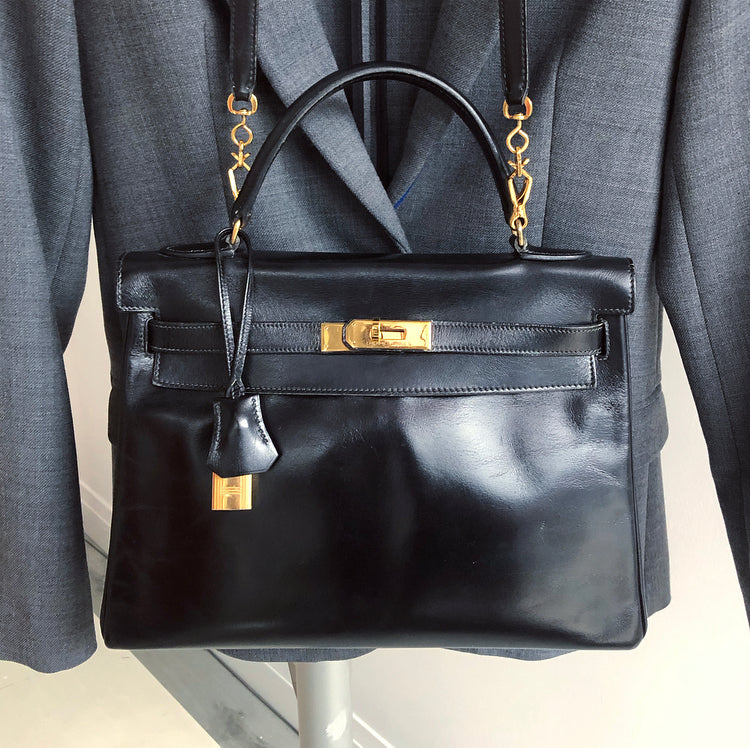Heritage Vintage: Hermes 32cm Black Box Calf Leather Kelly Bag