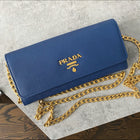 Prada Blue Saffiano Lux and Gold Wallet on Chain