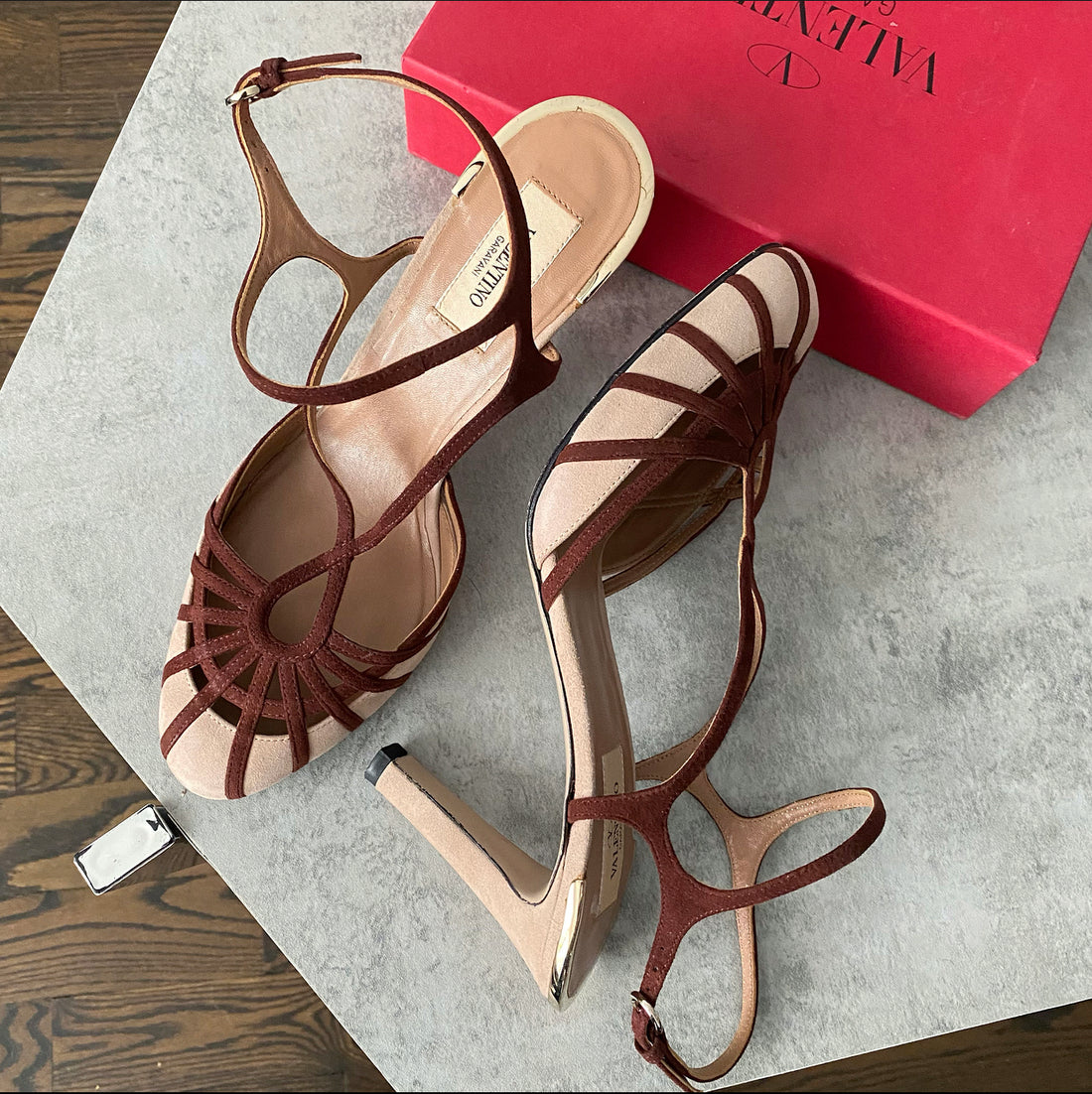 Valentino Brown and Taupe Two-Tone Suede Heels - 38.5 / 8.5