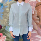 Brunello Cucinelli Blue and White Pin Stripe Silk Shirt - S
