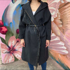 Chloe Charcoal Grey Wool Belted Coat with Leather Fringe - FR38 / S/M