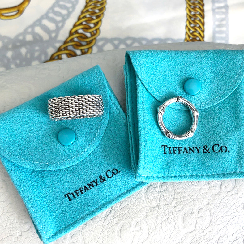 Tiffany and Co. Sterling Silver 1996 Vintage Bamboo Ring - 6 and Co. Sterling Silver Classic Mesh Ring - 8