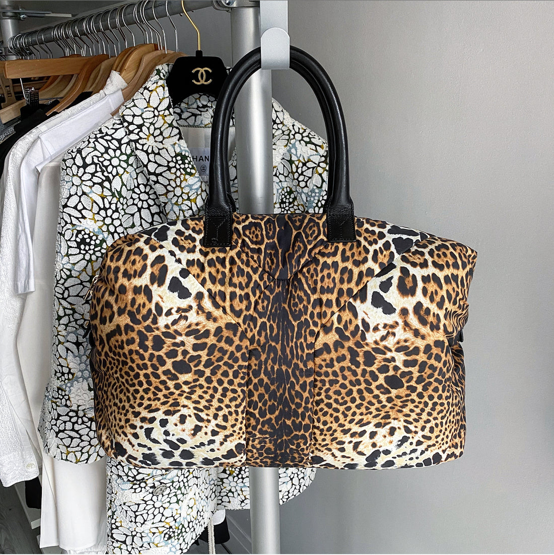 Yves Saint Laurent Leopard Nylon Easy Y Duffle Bag