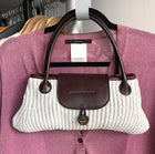 Brunello Cucinelli White Knit and Brown Leather Pochette Bag