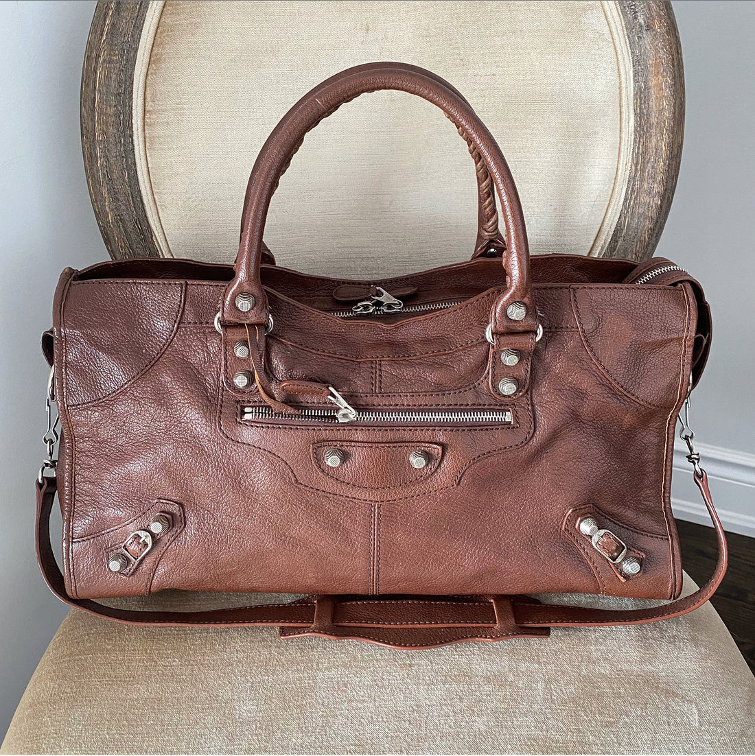 City handbag Balenciaga Brown in Suede  30858623