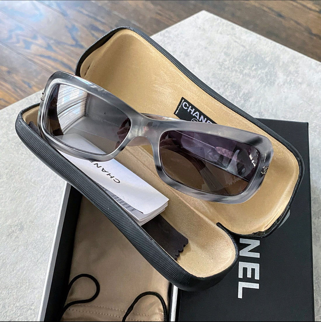 Chanel Vintage Grey Marble Frame Sunglasses