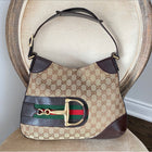 Gucci Monogram Canvas Web Horsebit Hasler Hobo Bag