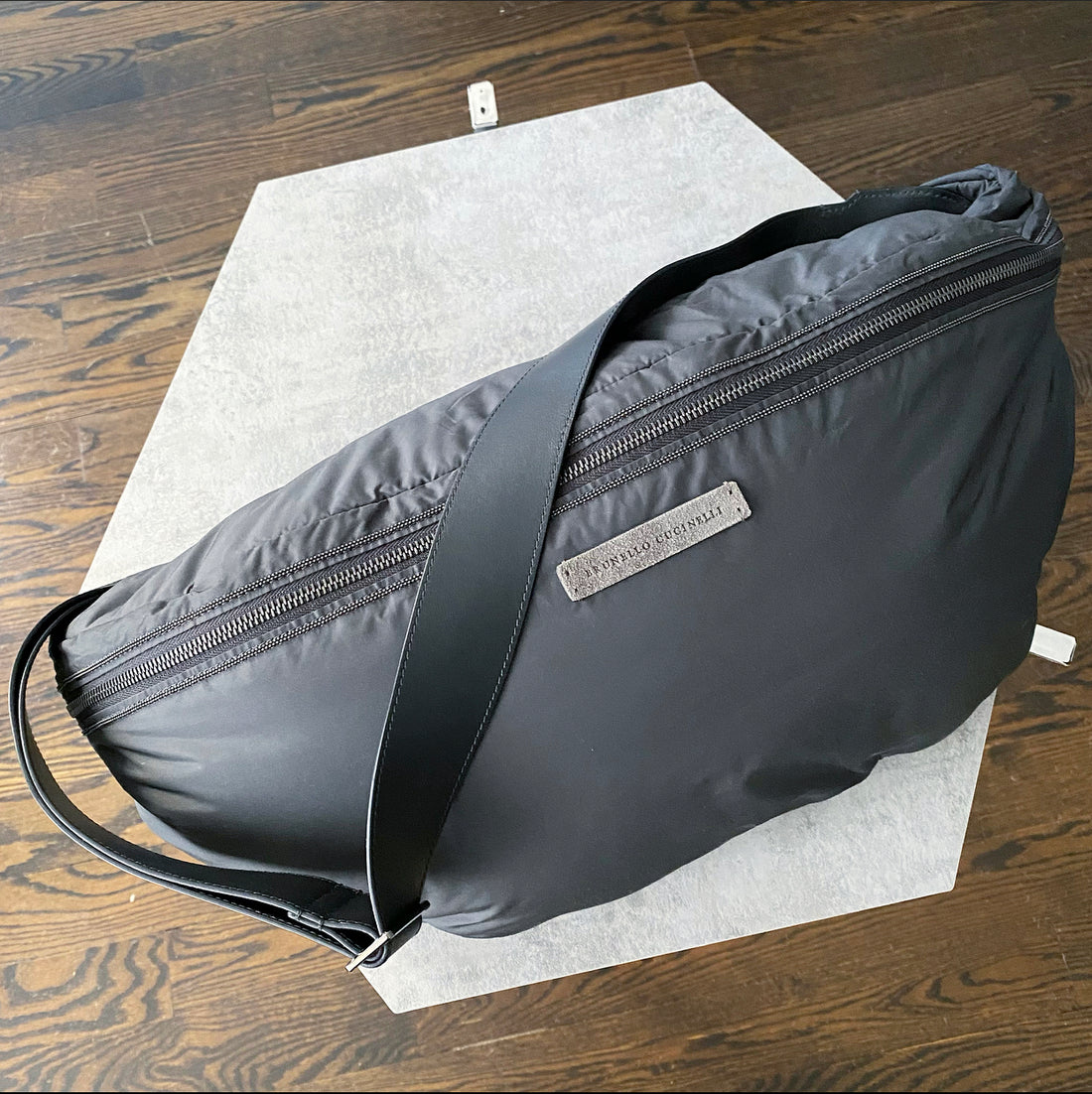 Brunello Cucinelli Grey Nylon Large Body Bag