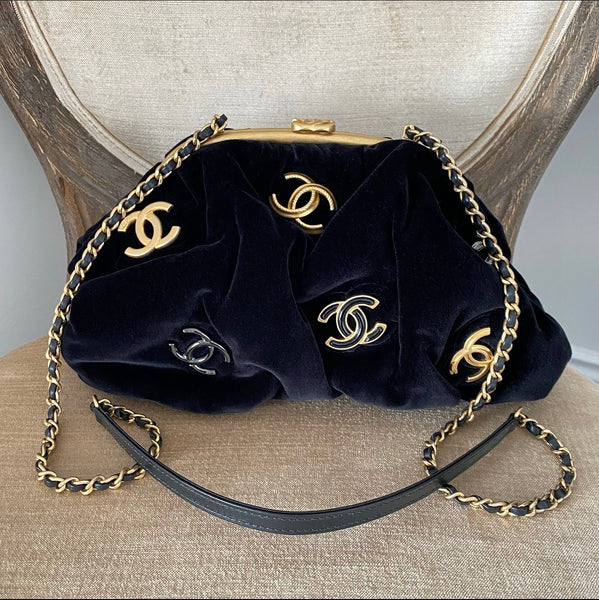 Chanel 1994 Chain Black Velvet Shoulder Bag · INTO