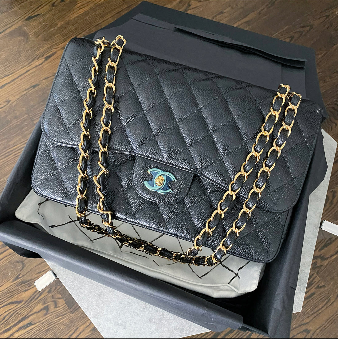 Chanel Black Double Flap Jumbo Classic 2.55 Bag