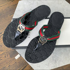 Gucci Black Imprint Leather GG Web Flat Sandal - 38.5