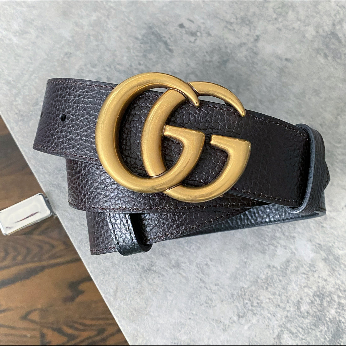 Gucci Black and Brown Reversible Grained Leather Marmont Belt - 100/40 ...