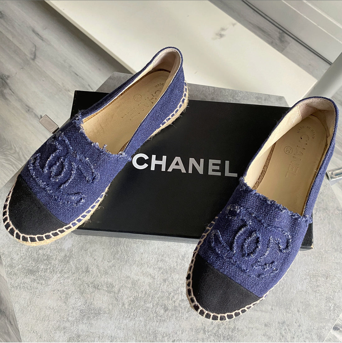 Chanel Blue Denim CC Logo Flat Espadrille Shoes - 37