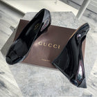 Gucci Black Patent Peep Toe Wedge Shoes - 38