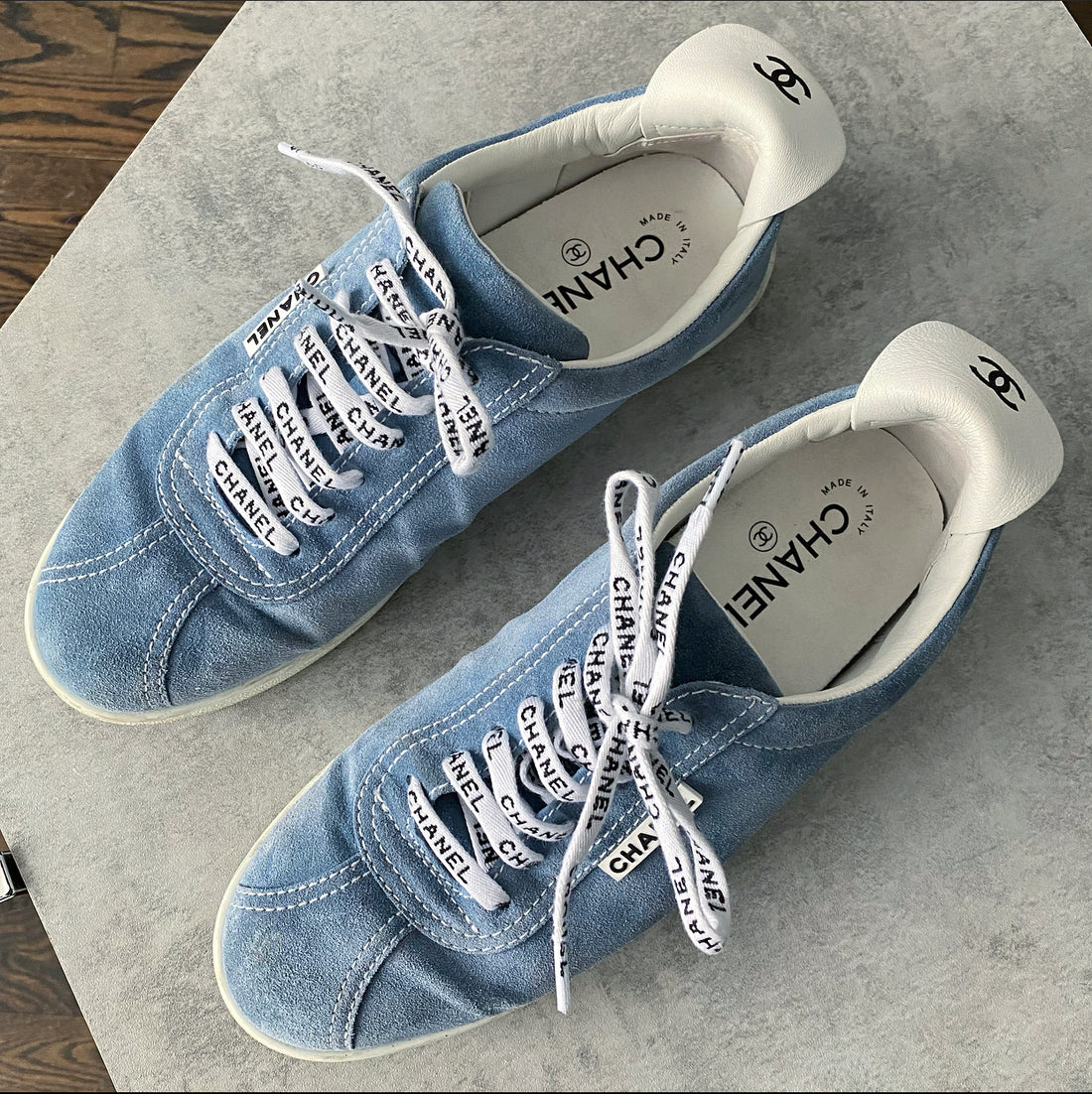 Chanel Blue Suede Sneakers with Logo Laces - 40