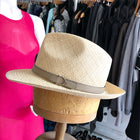 Gucci Straw Fedora Hat with Taupe Leather Band - S