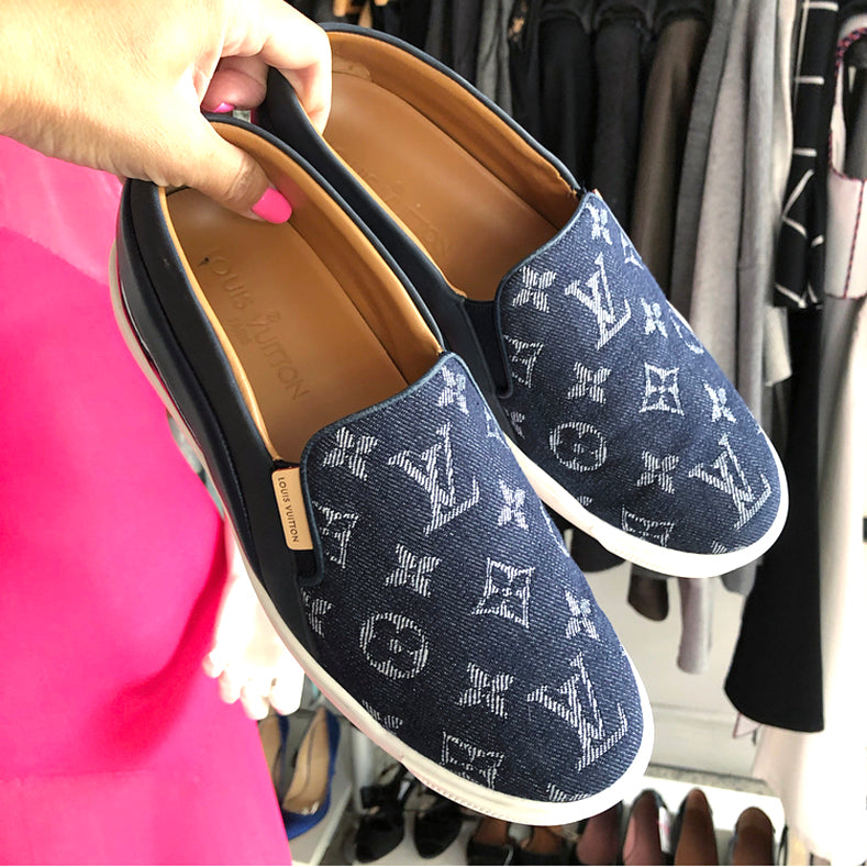 Louis Vuitton Denim Monogram Slip on Sneakers - 6 