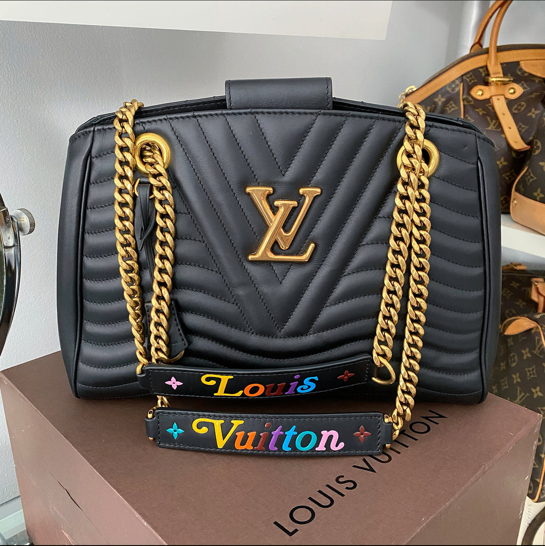 Louis Vuitton Black Quilted Calfskin Leather New Wave Chain Tote