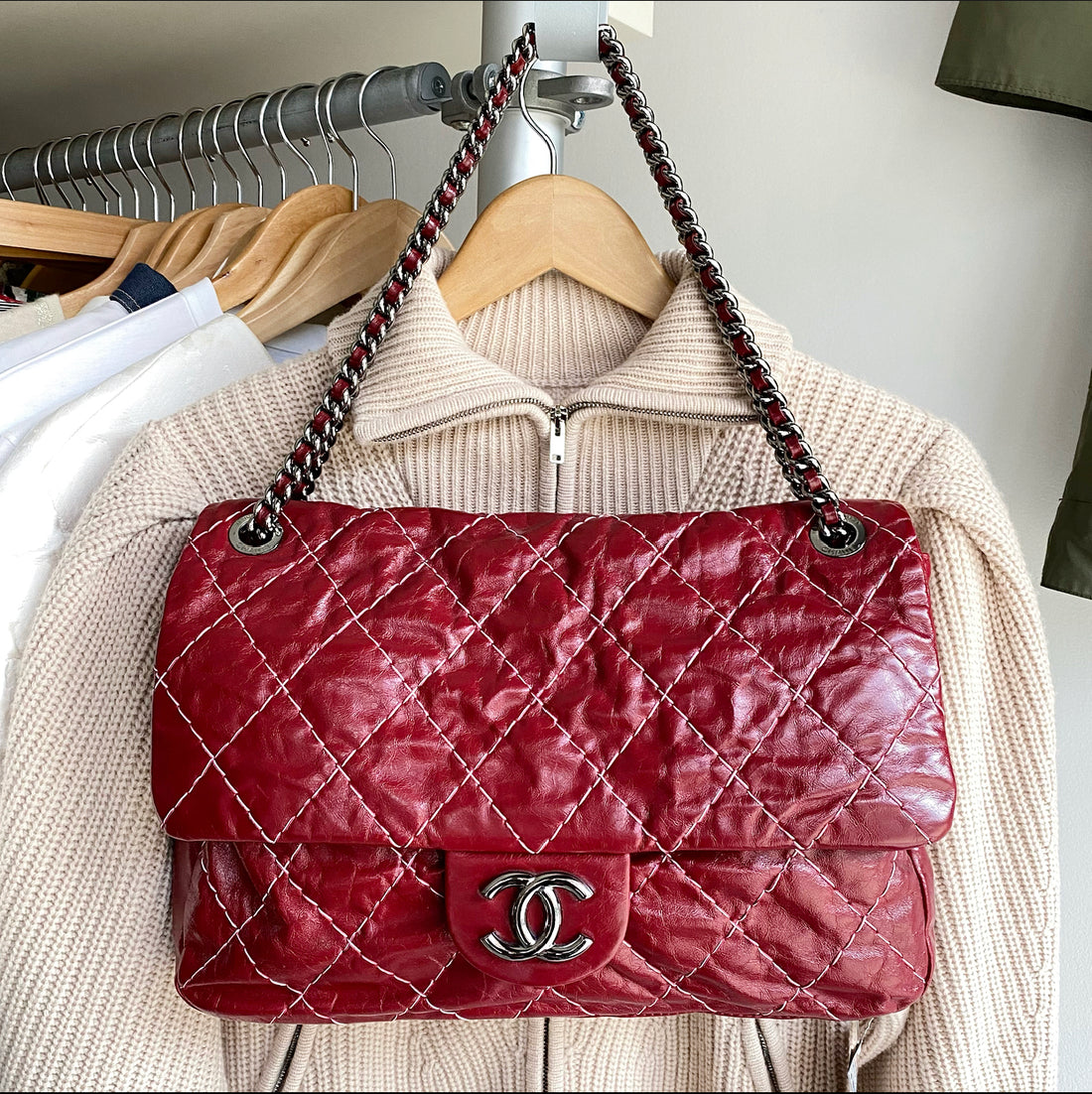 Chanel Dark Red Maxi Stitch Flap Bag – I MISS YOU VINTAGE