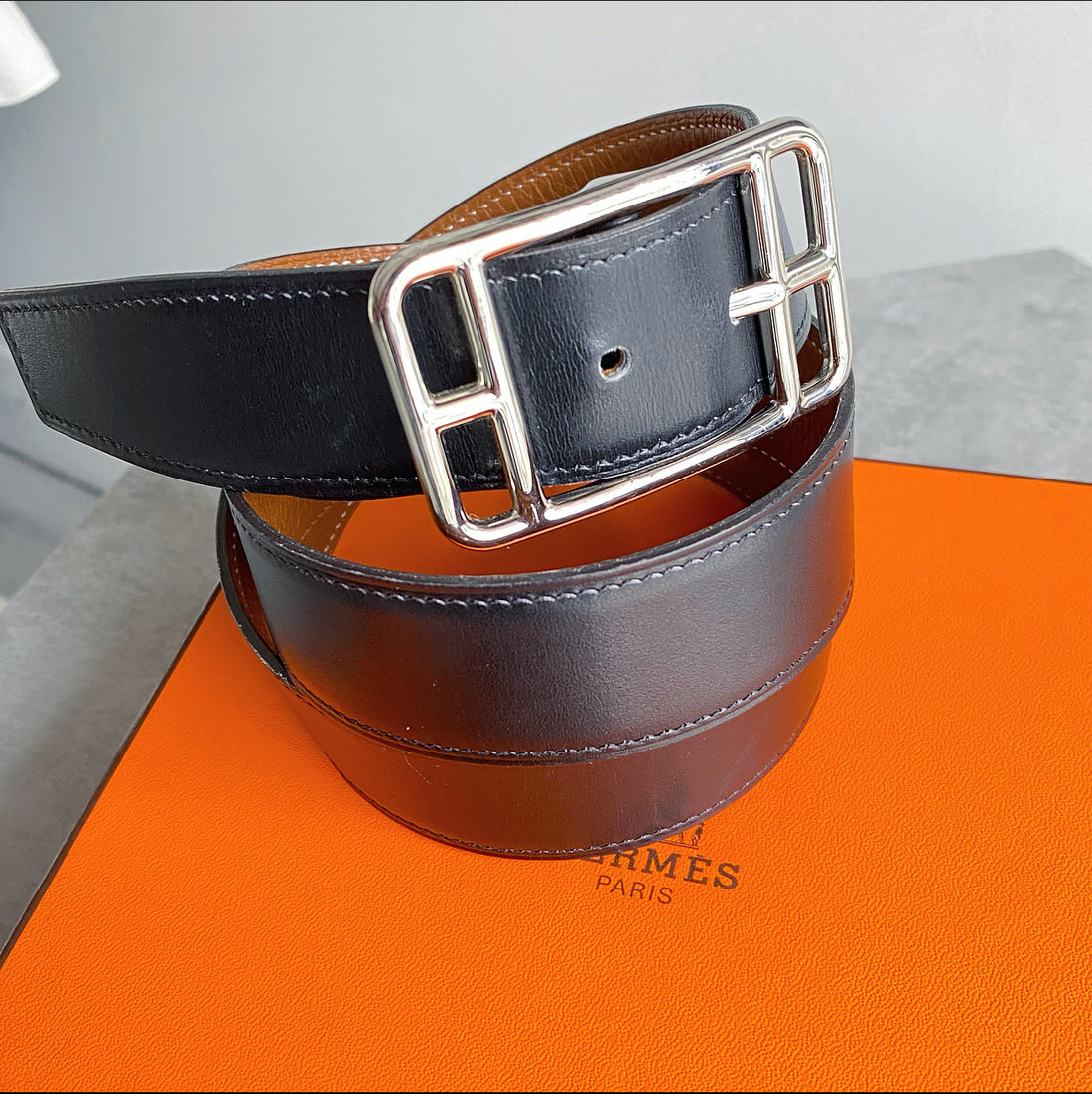 Hermes Black Leather Cape Cod 32mm Belt Size 90cm