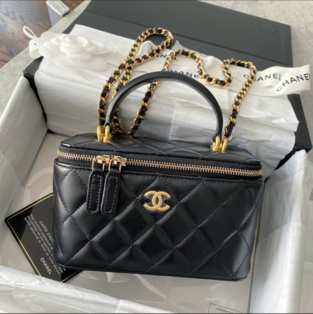 Chanel 21S Black Lambskin Classic Vanity Bag with Chain – I MISS YOU ...