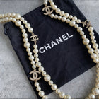 Chanel 12P Pearl Double Strand Necklace with Crystal CC Stations