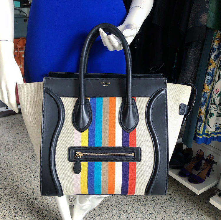 Celine Multicolor Stripe Canvas and Leather Mini Luggage Tote