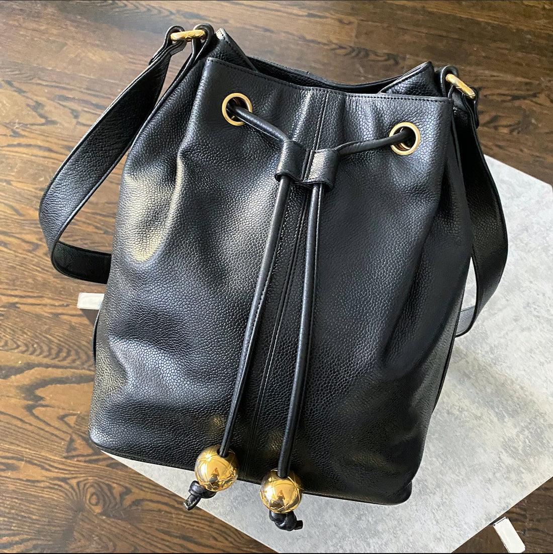 Chanel Vintage 1991 Caviar Leather CC Bucket Bag