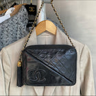 Chanel Vintage Pre-1986 Black Lambskin CC Camera Bag