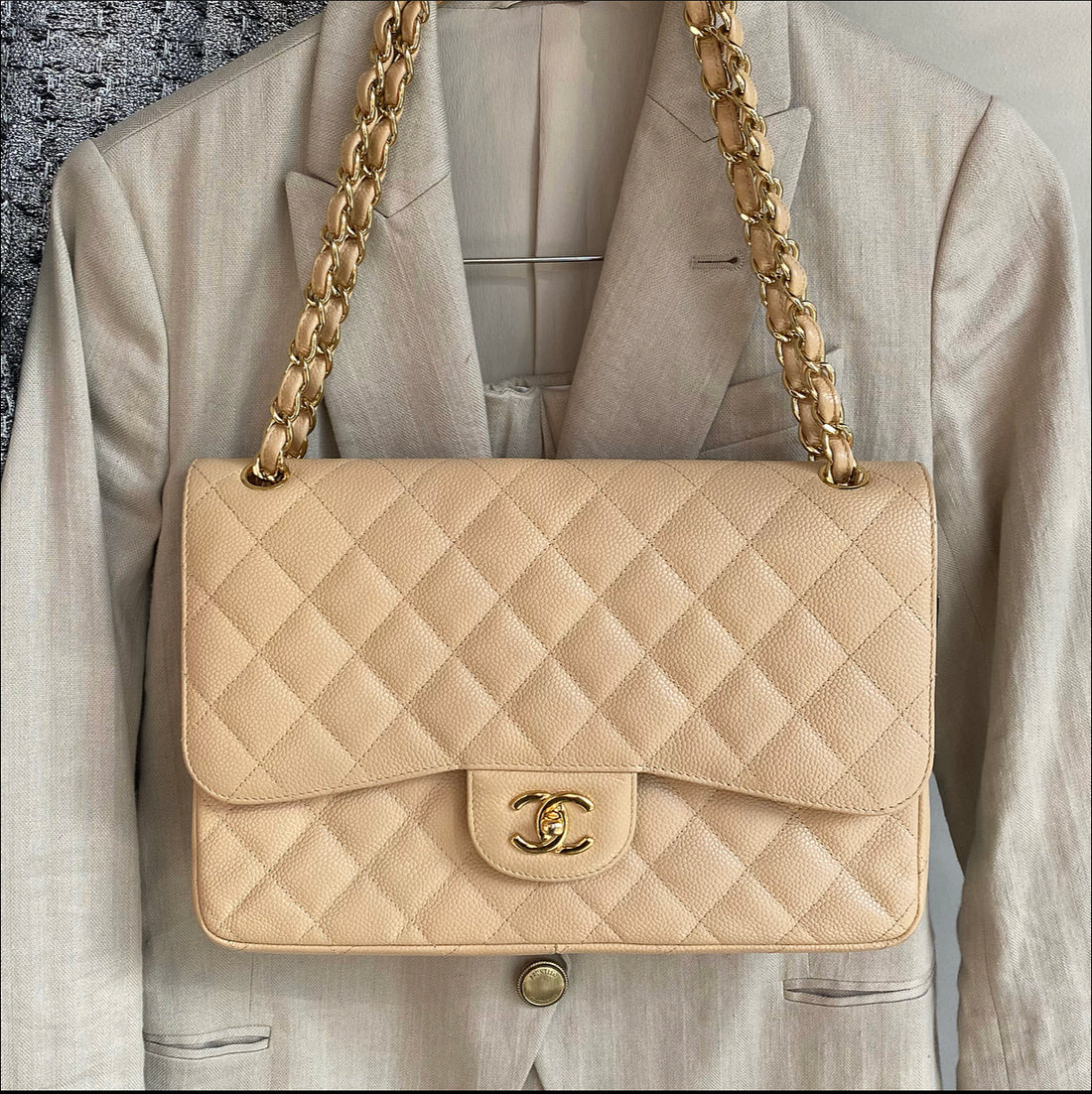 Chanel Jumbo Beige Caviar GHW without box ASL4839