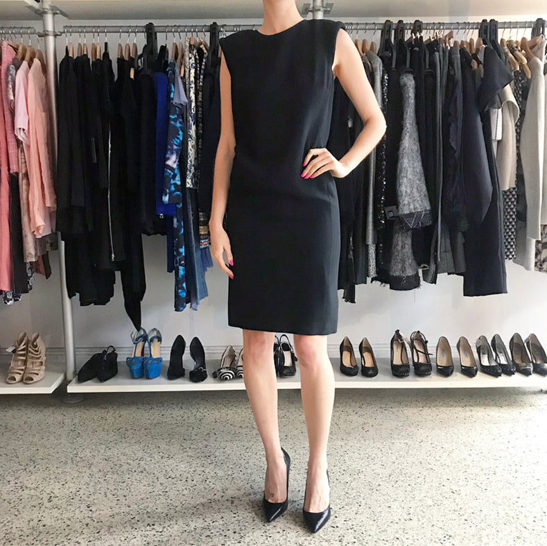 Gianni Versace Vintage 1990’s Black Column Dress with Padded Shoulders - 4