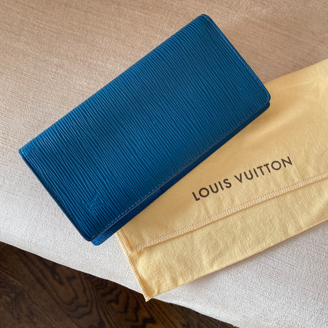 Louis Vuitton Iceberg Blue Taiga Leather Brazza Long Wallet W/ Initials  "BNM"