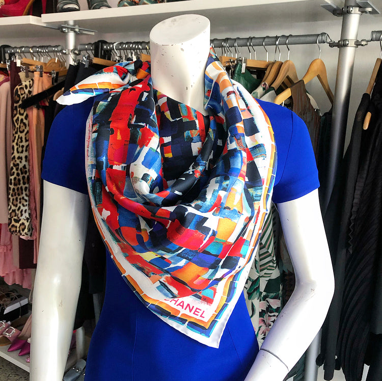 Chanel Spring 2018 Geo Pattern Silk 90cm Scarf 