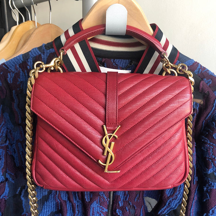 Yves Saint Laurent Leather Teen Monogram Crossbody Bag 412674 Red