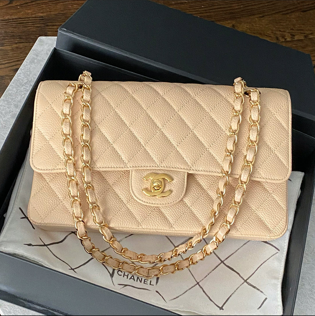 Chanel Beige Medium Caviar Classic Double Flap Bag GHW – I MISS YOU VINTAGE