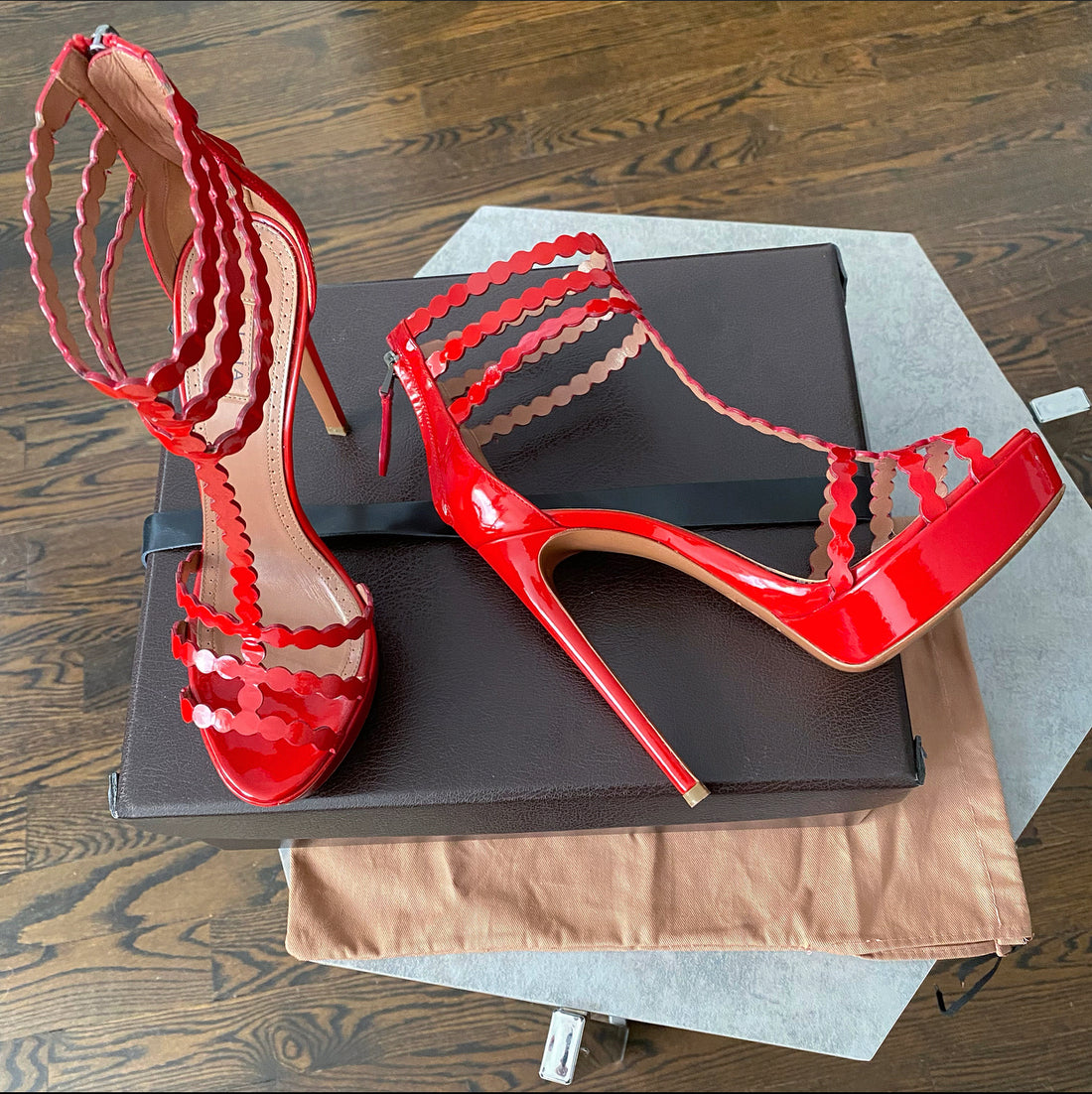 Alaia Red Patent Caged Platform 135mm Heels - USA 7.5