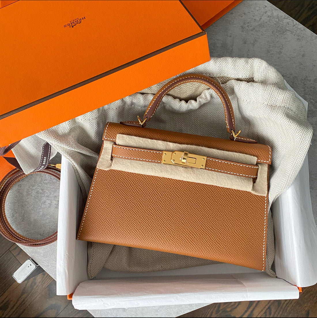 2022 NEW Full Gift Box HERMES Kelly Mini 20 Sellier Epsom Leather