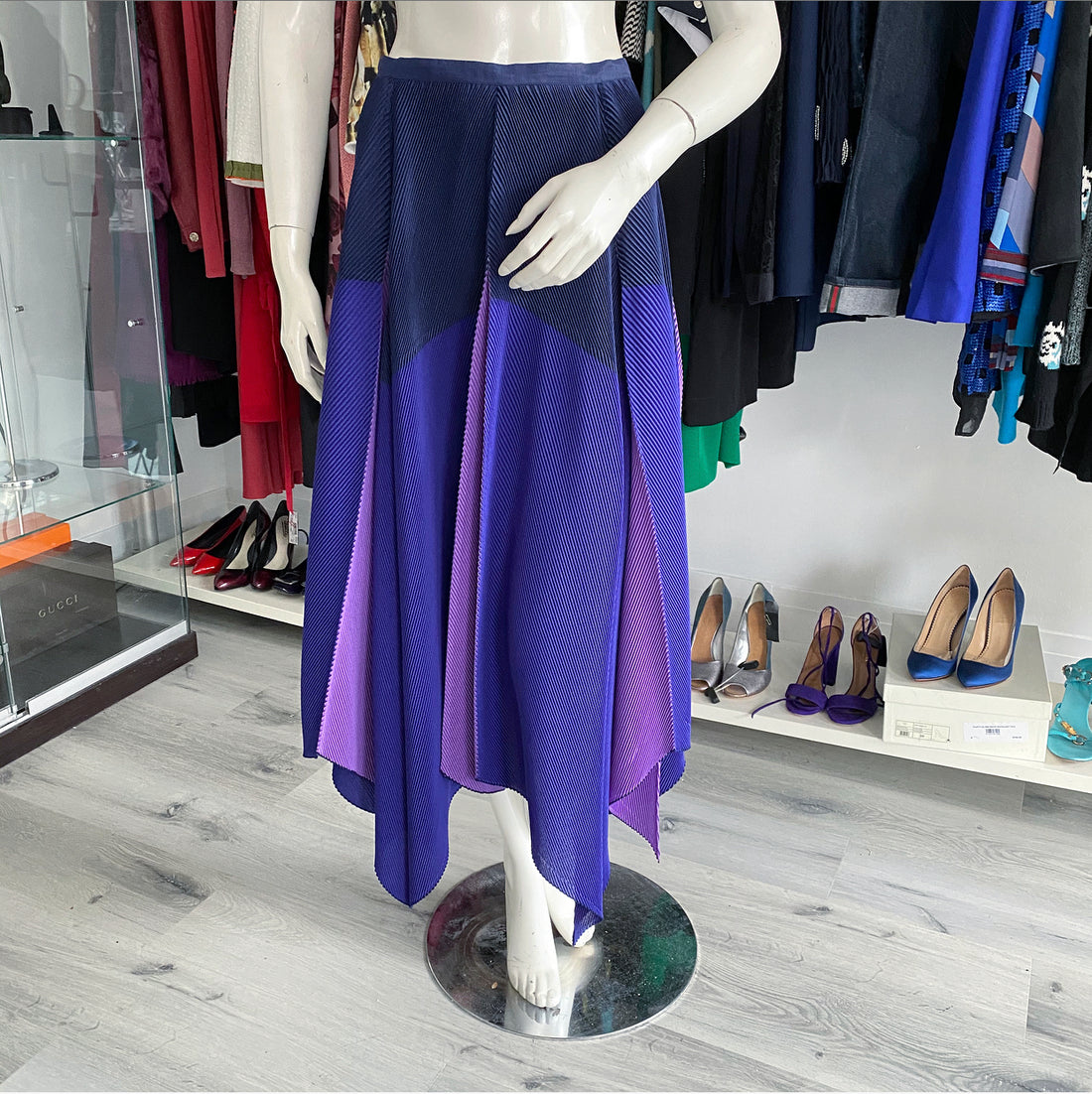 Issey Miyake Fete Purple Pleat Asymmetrical Hem Skirt - L / XL